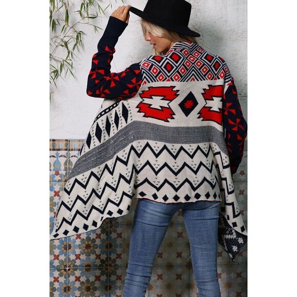 Navy & Red Nordic Pattern Cardigan Sweater - Picture 5 of 7